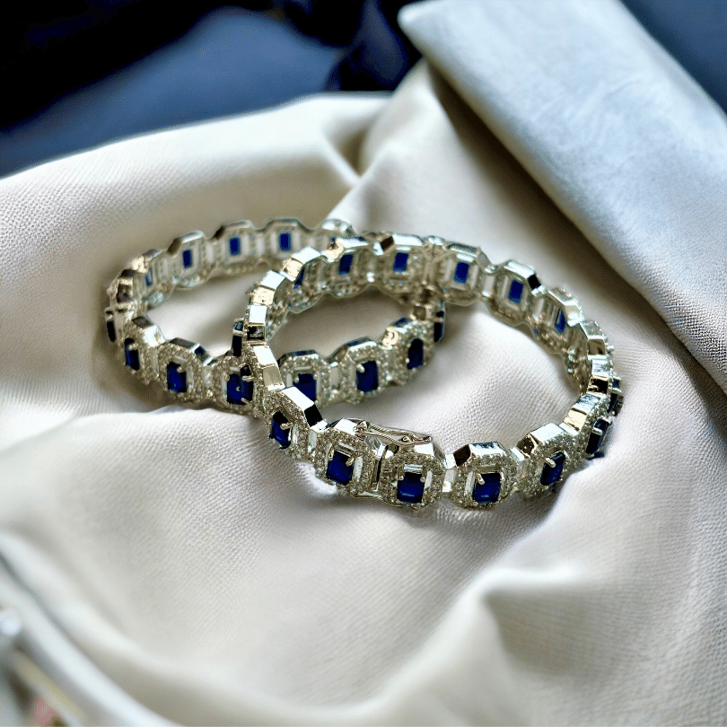 Diamond Bangles with Sapphires