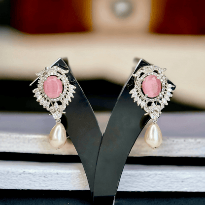 Pastel Pink Diamond Earrings with Pearls - Juwelen