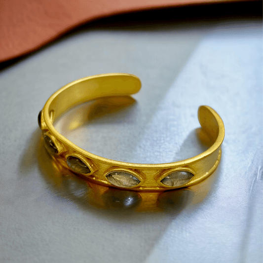 Gold Plated Adjustable Bangle with Stones