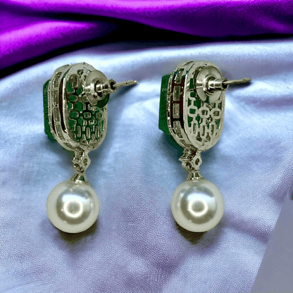 Emerald & Diamond earrings with Pearl Drops