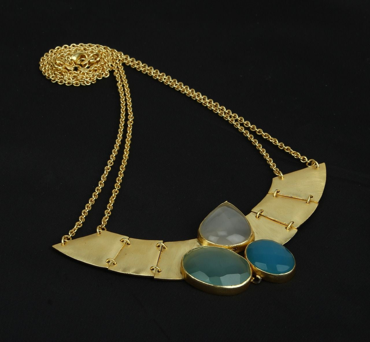 Gold Plated Necklace with Shaded Blue Stones