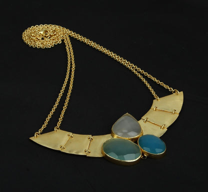 Gold Plated Necklace with Shaded Blue Stones