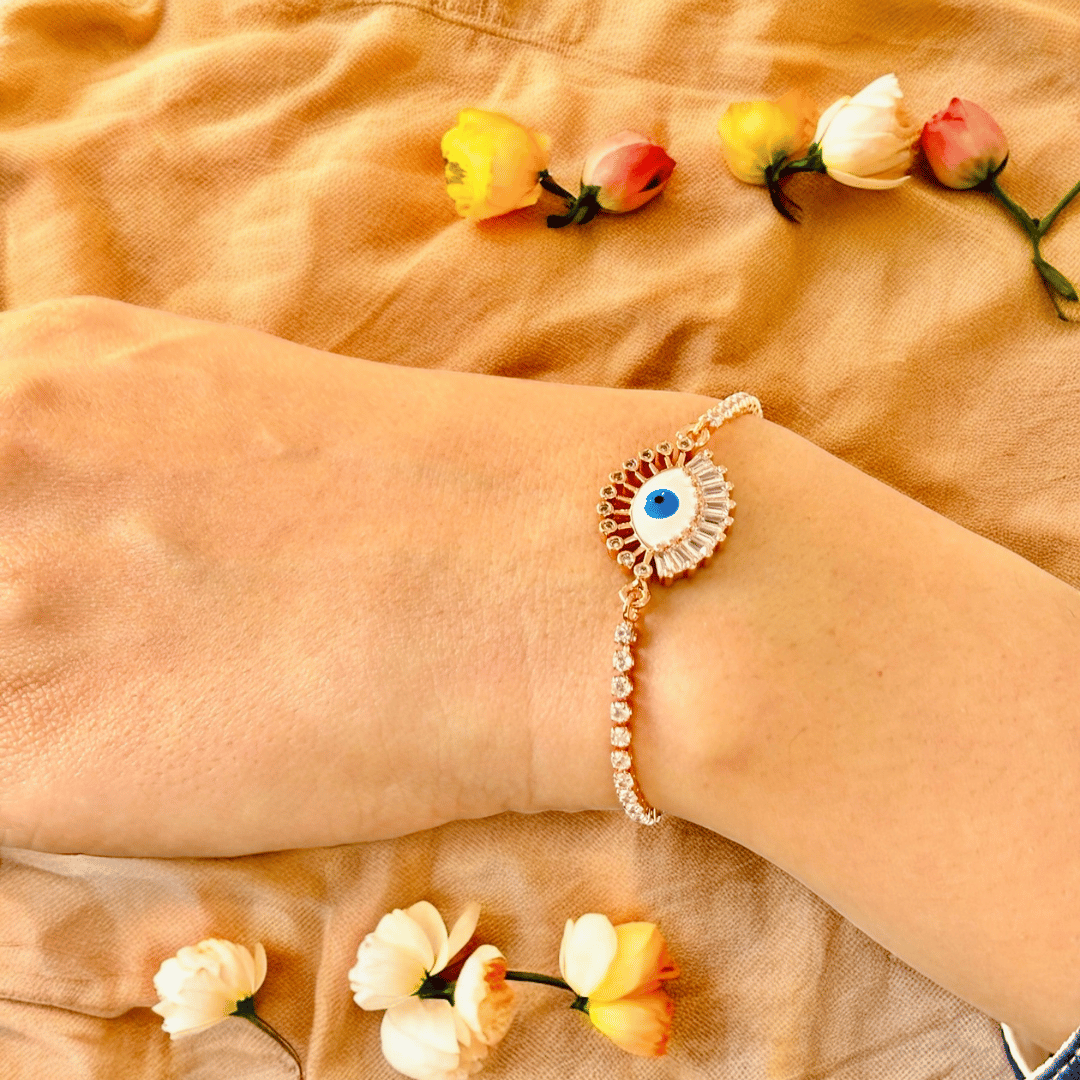 Rose gold evil eye bracelet