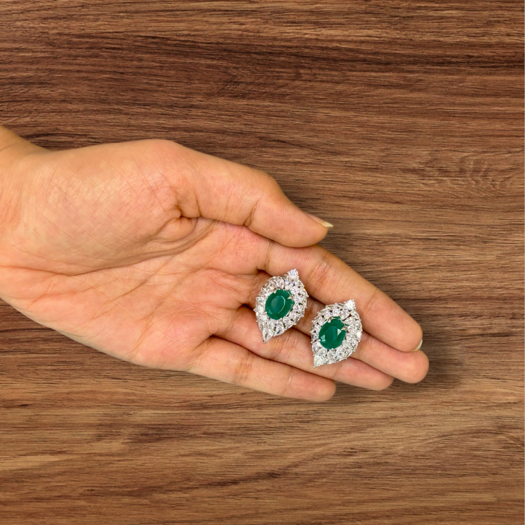 Diamond Studs with Emerald Stone