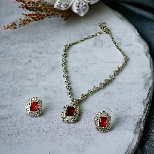 Diamond Set with Red Ruby Stones