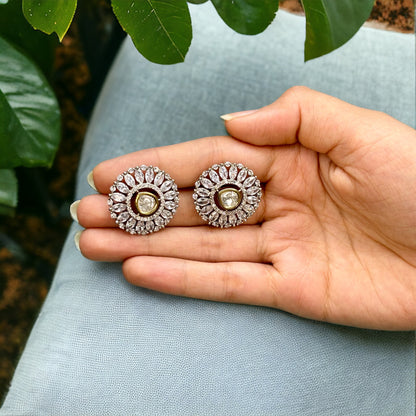 Round Diamond Earrings with Kundan