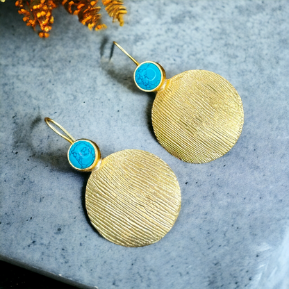 Gold-Plated Round Hangings with Grey stones