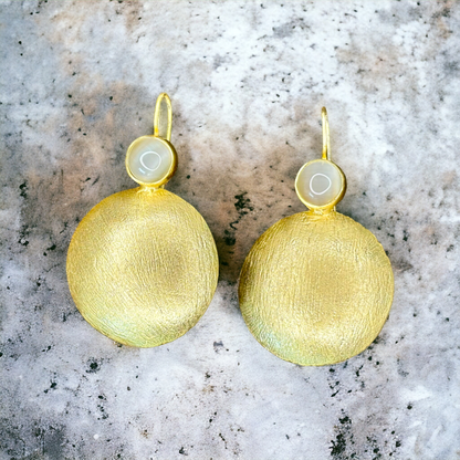 Gold-Plated Round Hangings with Grey stones