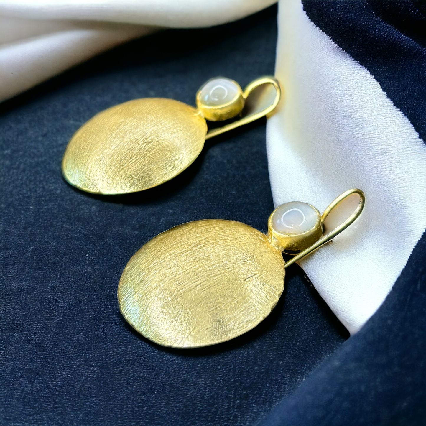 Gold-Plated Round Hangings with Grey stones