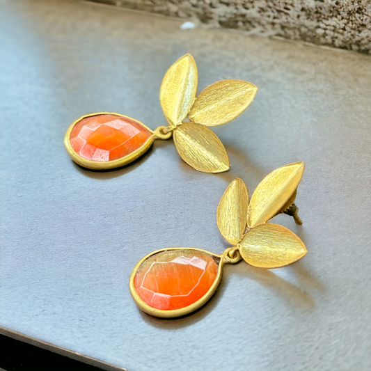 Gold-Plated Floral hangings with rust stones