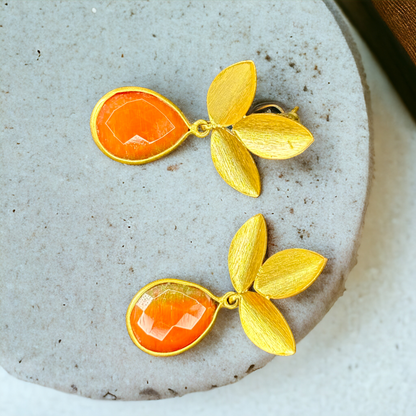 Gold-Plated Floral hangings with rust stones