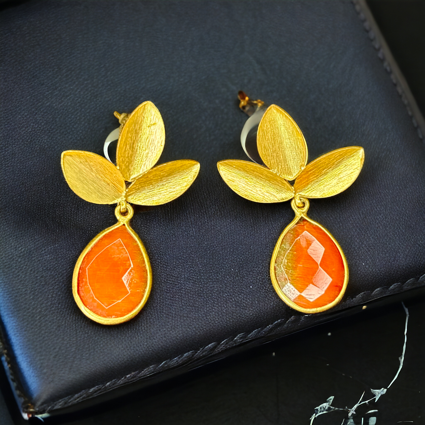 Gold-Plated Floral hangings with rust stones