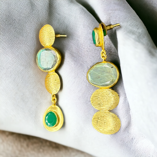 Gold-Plated Danglers with Emerald Green Stones