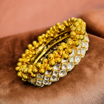 Gold Plated Kundan Bangle with Ghungroo and Pearl Detailing