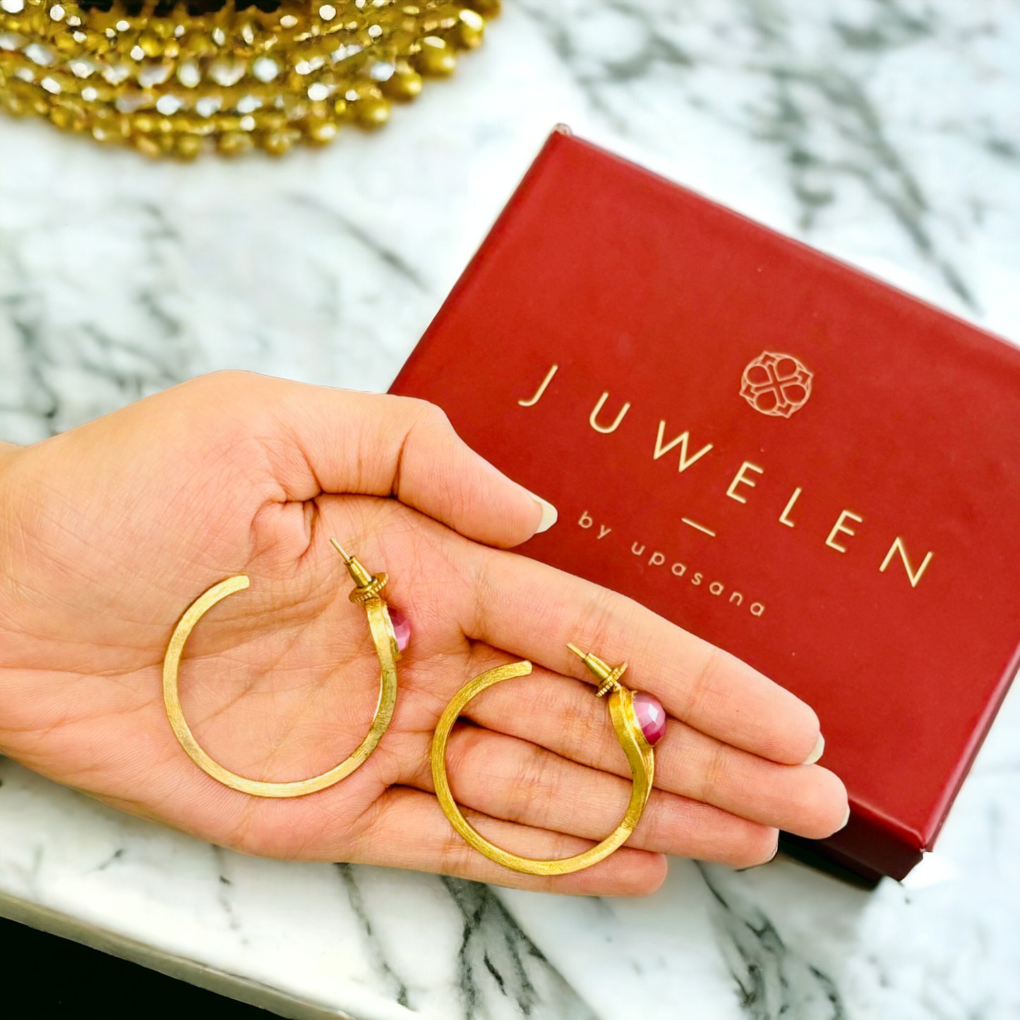 Gold-Plated Hoops with Pink Stones