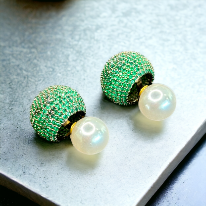 Green Zircon & Pearl push-button studs