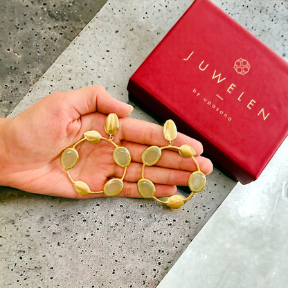 Gold-Plated Hoops with Pastel Green Stone