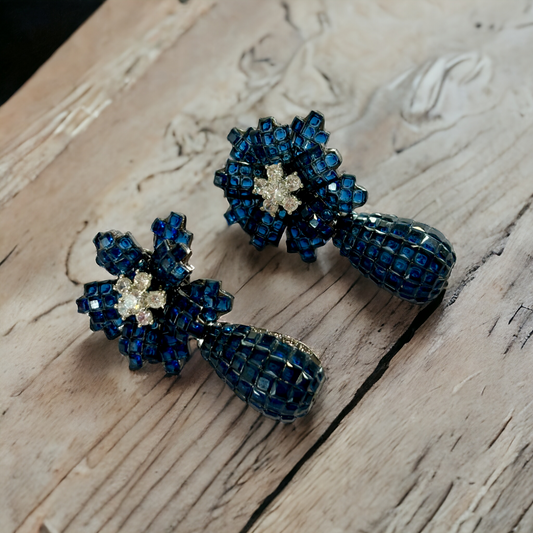 Royal Blue Floral Danglers