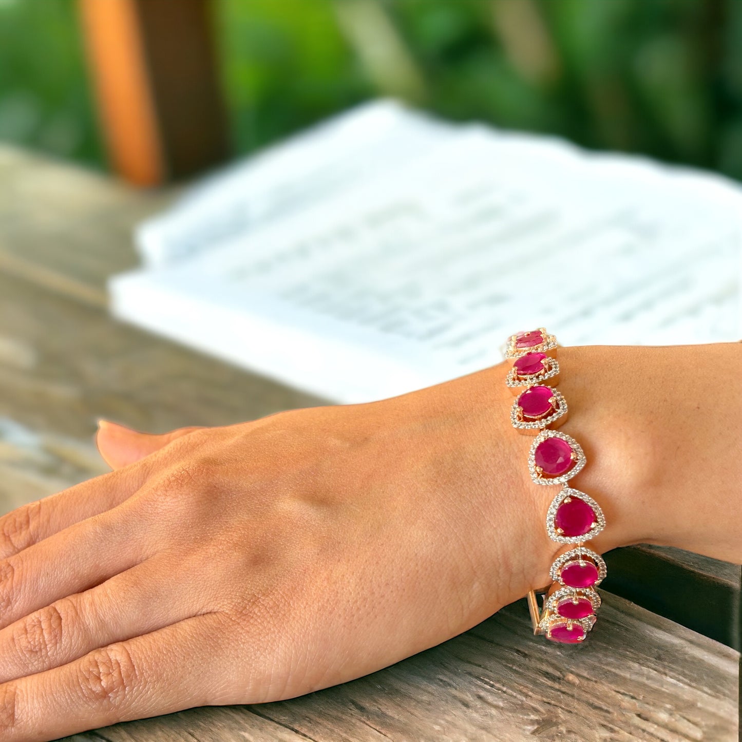 Diamond Bracelet with Rubys in Rose Gold Finish