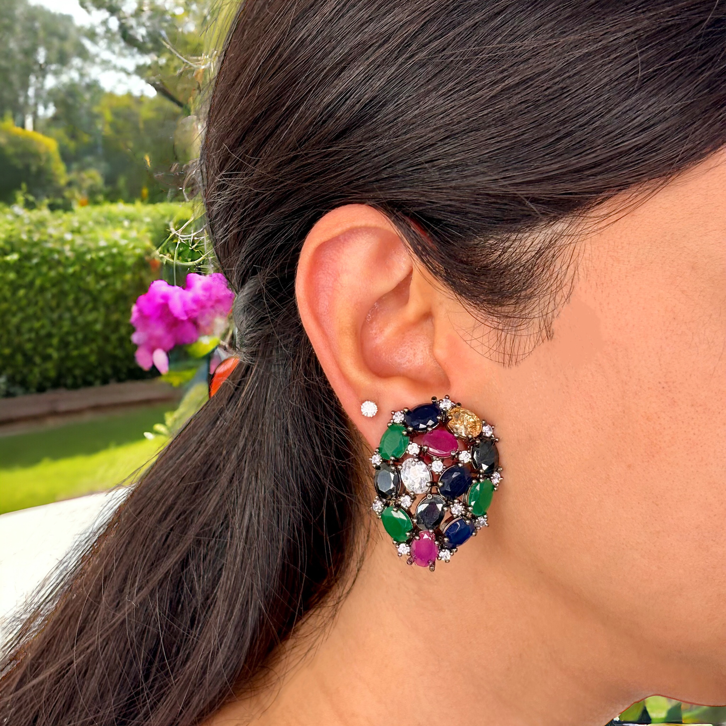 Multi-Coloured Oxidised Studs - Juwelen