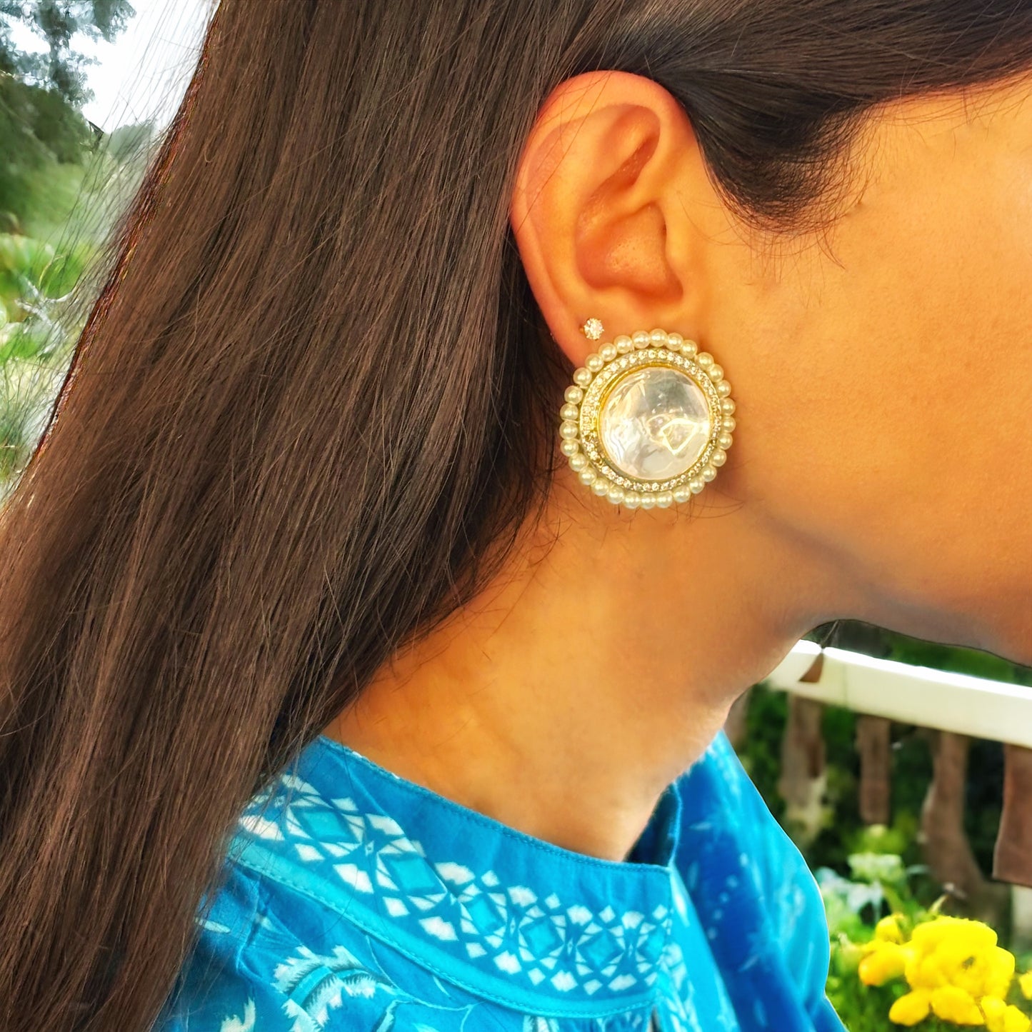 Round Polki studs with pearls - Juwelen