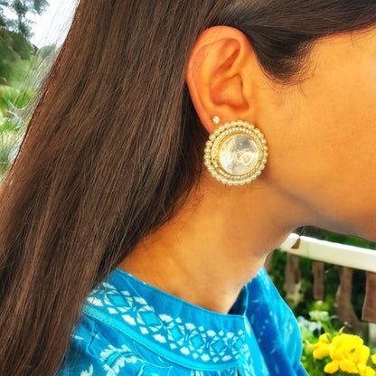 Round Polki studs with pearls - Juwelen