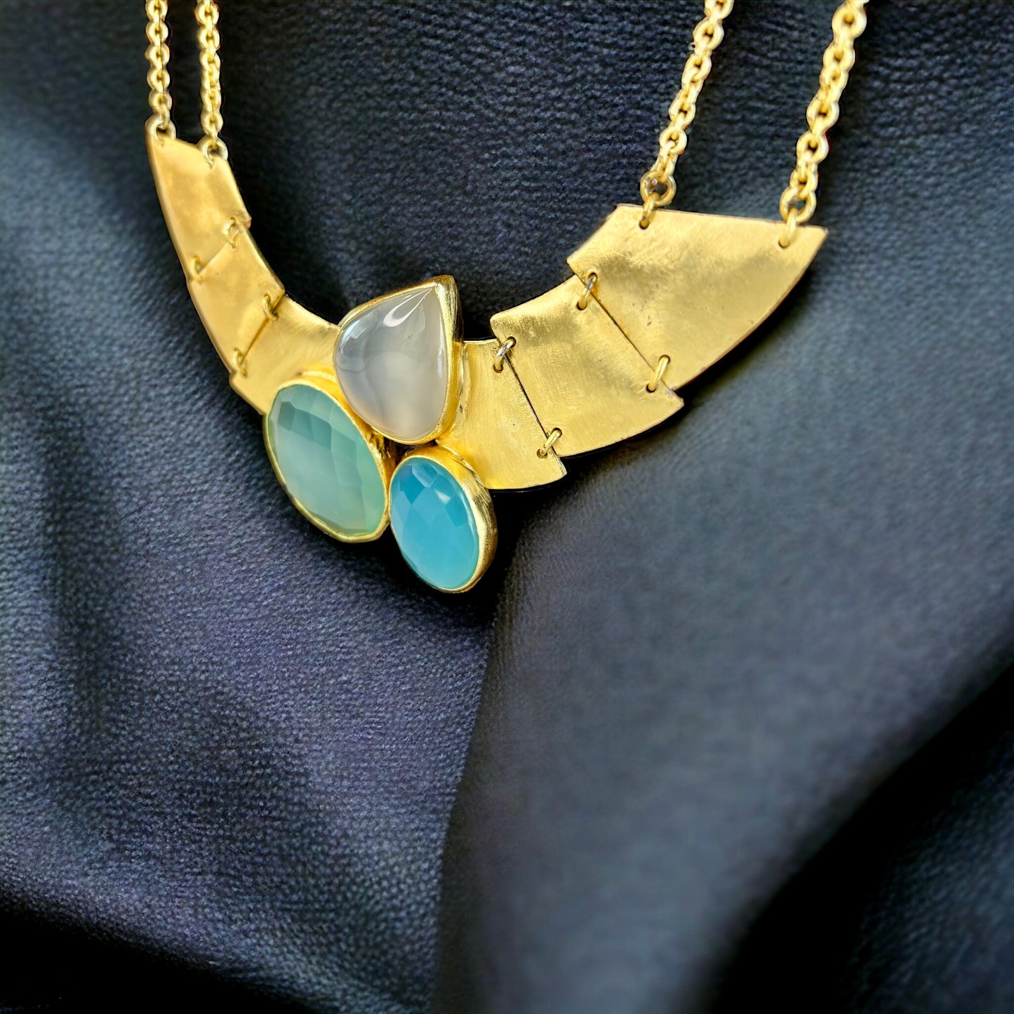 Gold Plated Necklace with Shaded Blue Stones