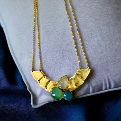 Gold Plated Necklace with Shaded Blue Stones