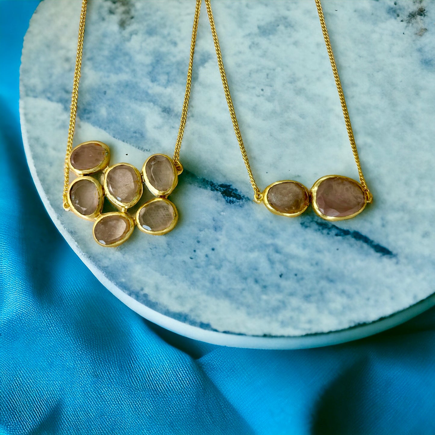 Gold String with Pastel Pink Stones