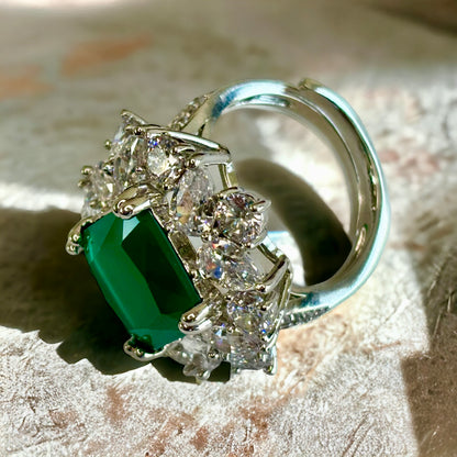 Diamond Cocktail Ring with Emerald Stone