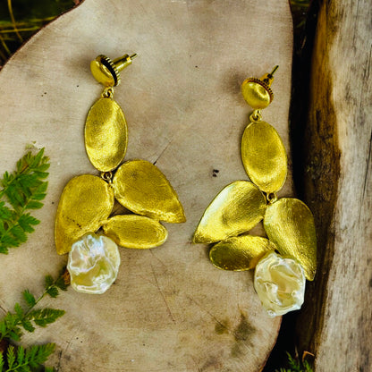 Gold-Plated Earrings with Baroque Hangings