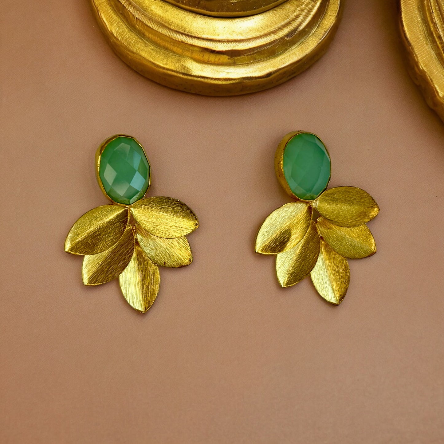 Gold-Plated Earrings with Green Stones