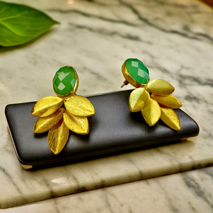 Gold-Plated Earrings with Green Stones