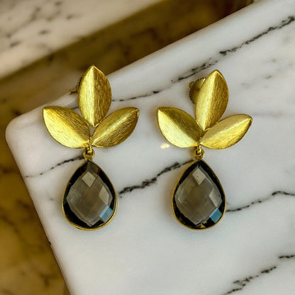 Gold-Plated Earrings with Grey Stones