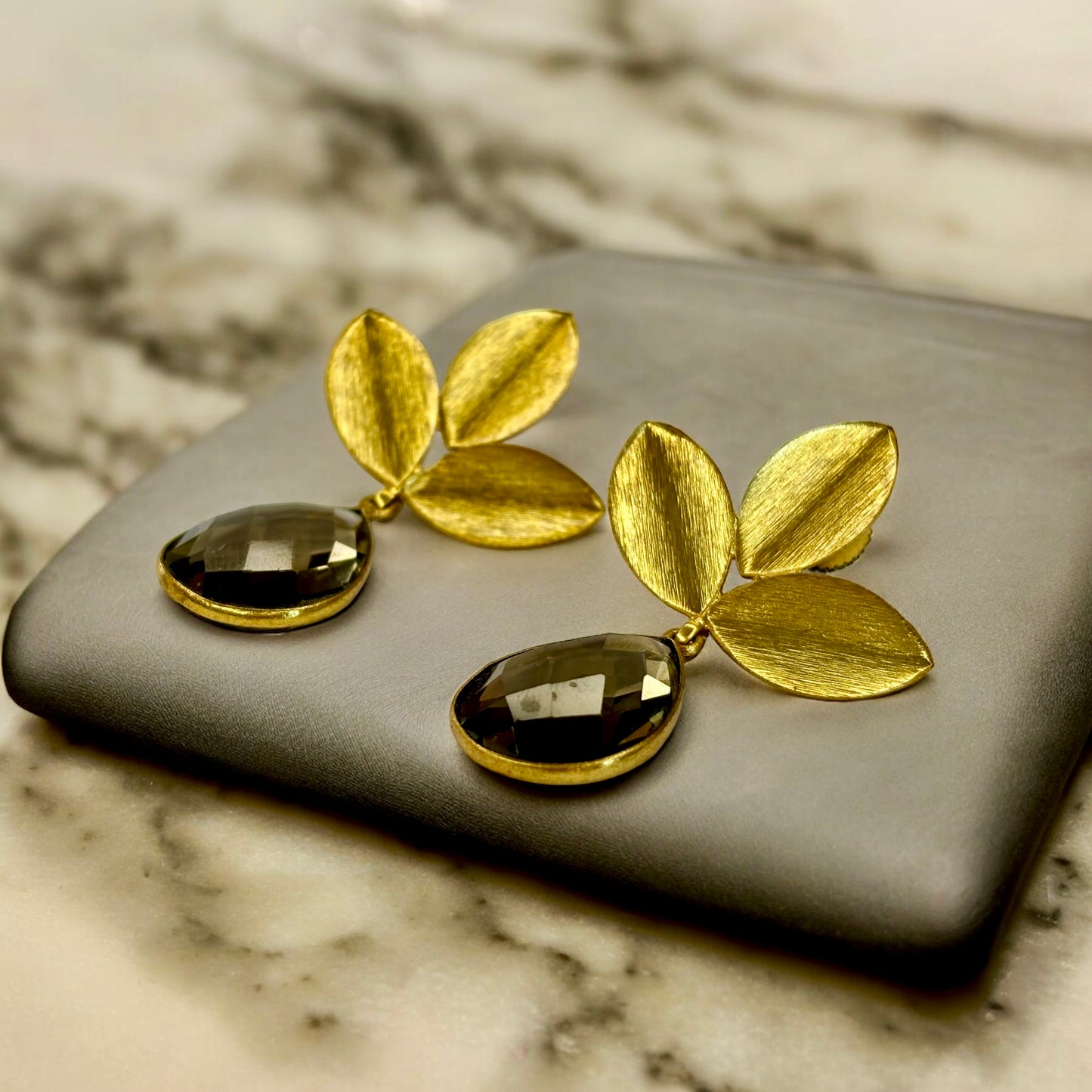 Gold-Plated Earrings with Grey Stones