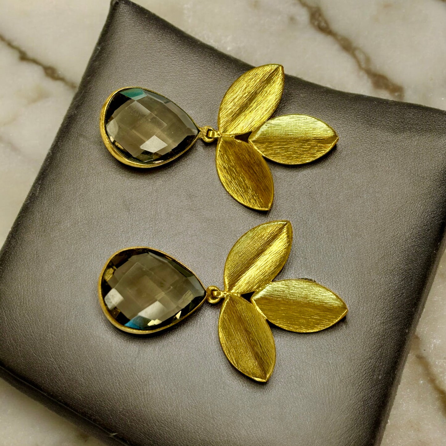 Gold-Plated Earrings with Grey Stones