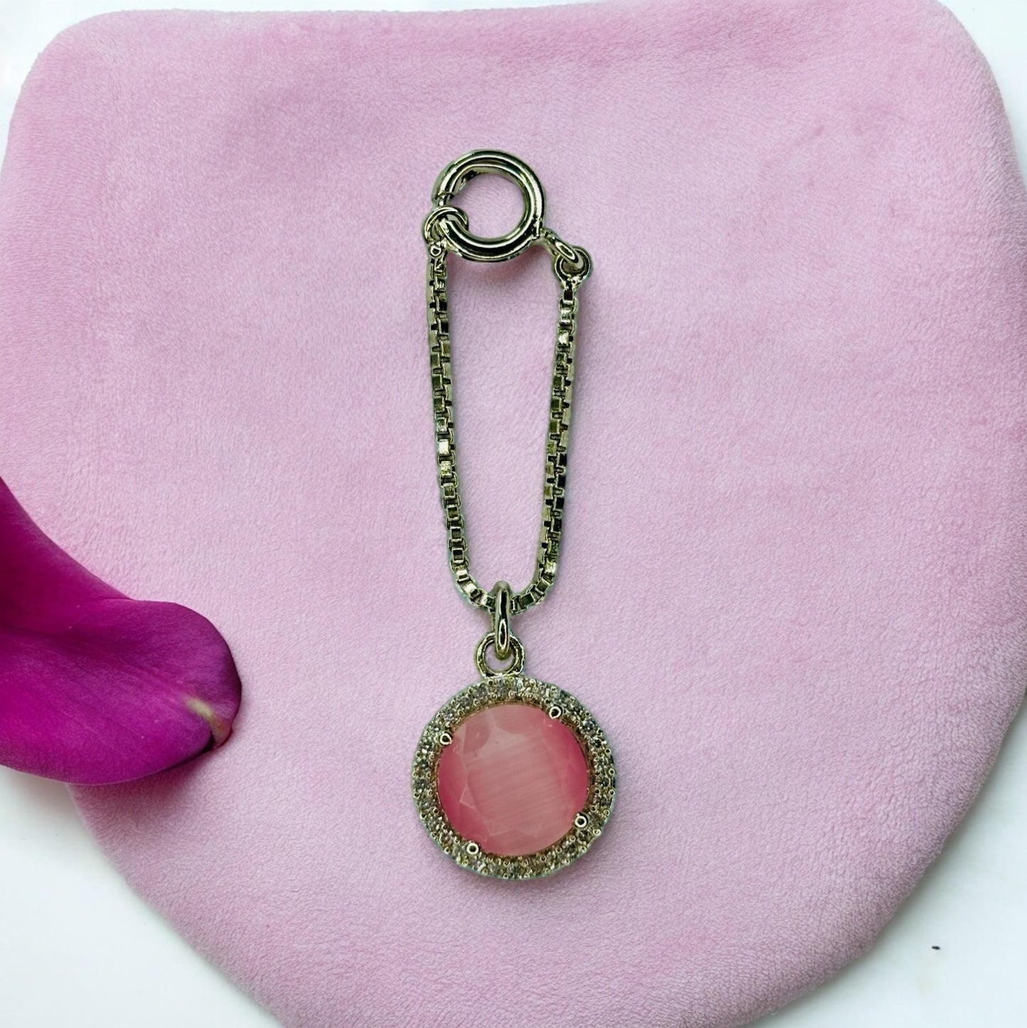 Pastel Pink Watch Charm with Silver Finish