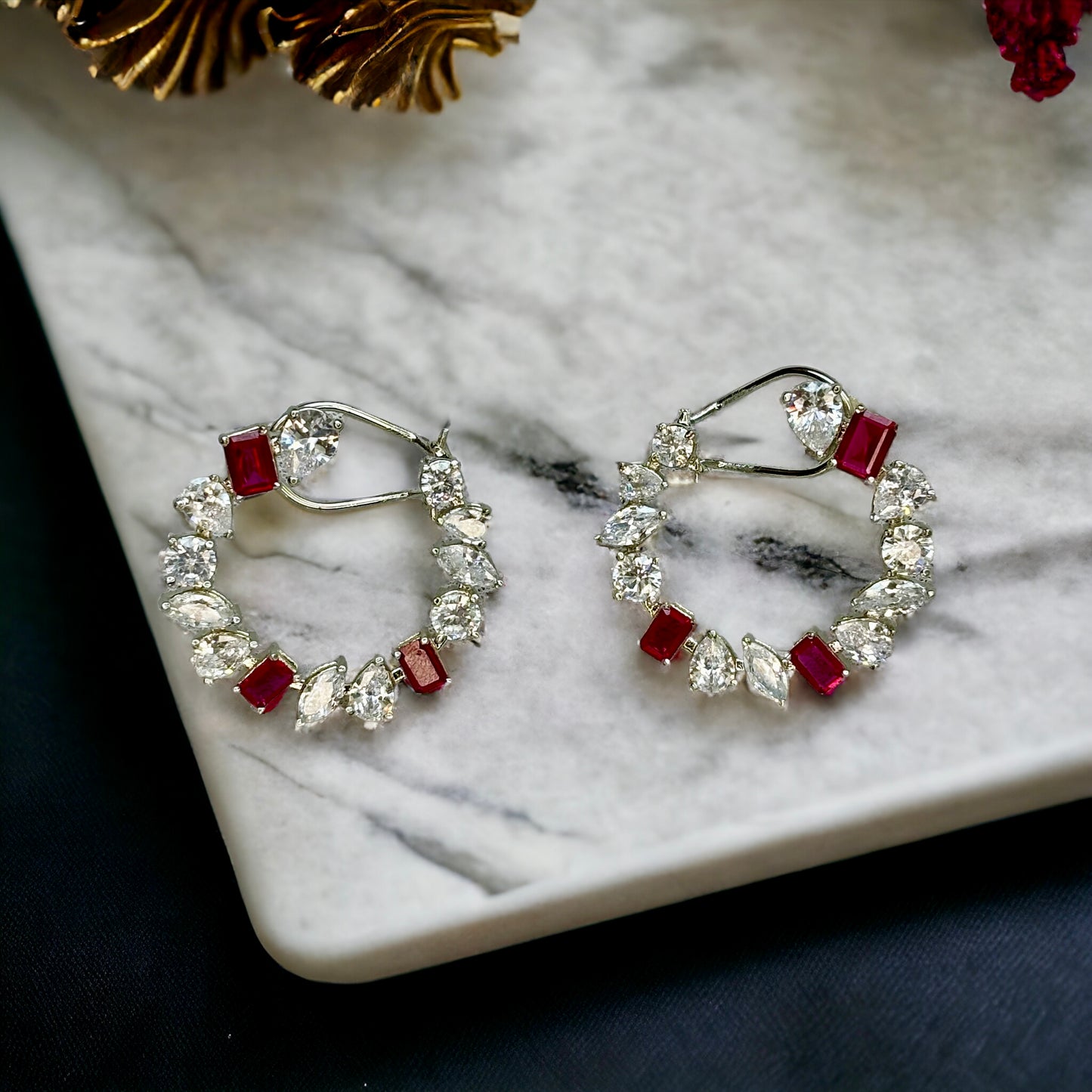 Diamond & Ruby Circular Earrings