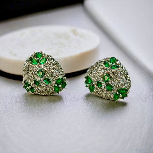 Diamond Studs with Emerald Flowers