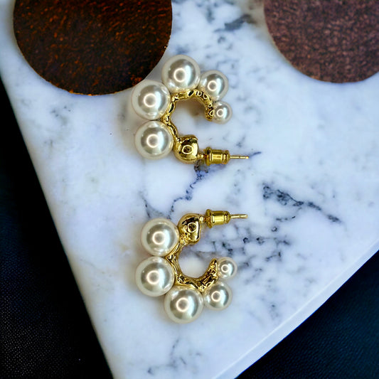 Pearl Hoops with Gold Finish