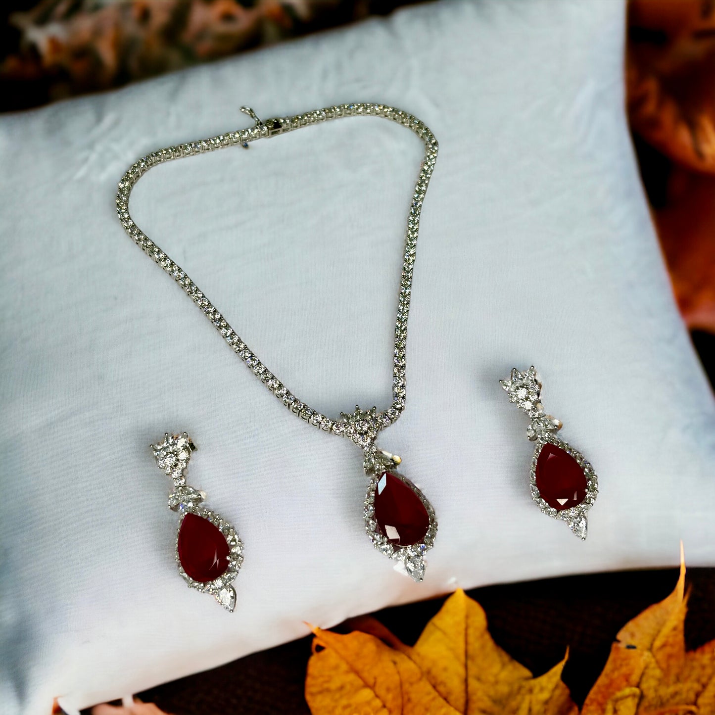 Diamond Set with Red Ruby Stones