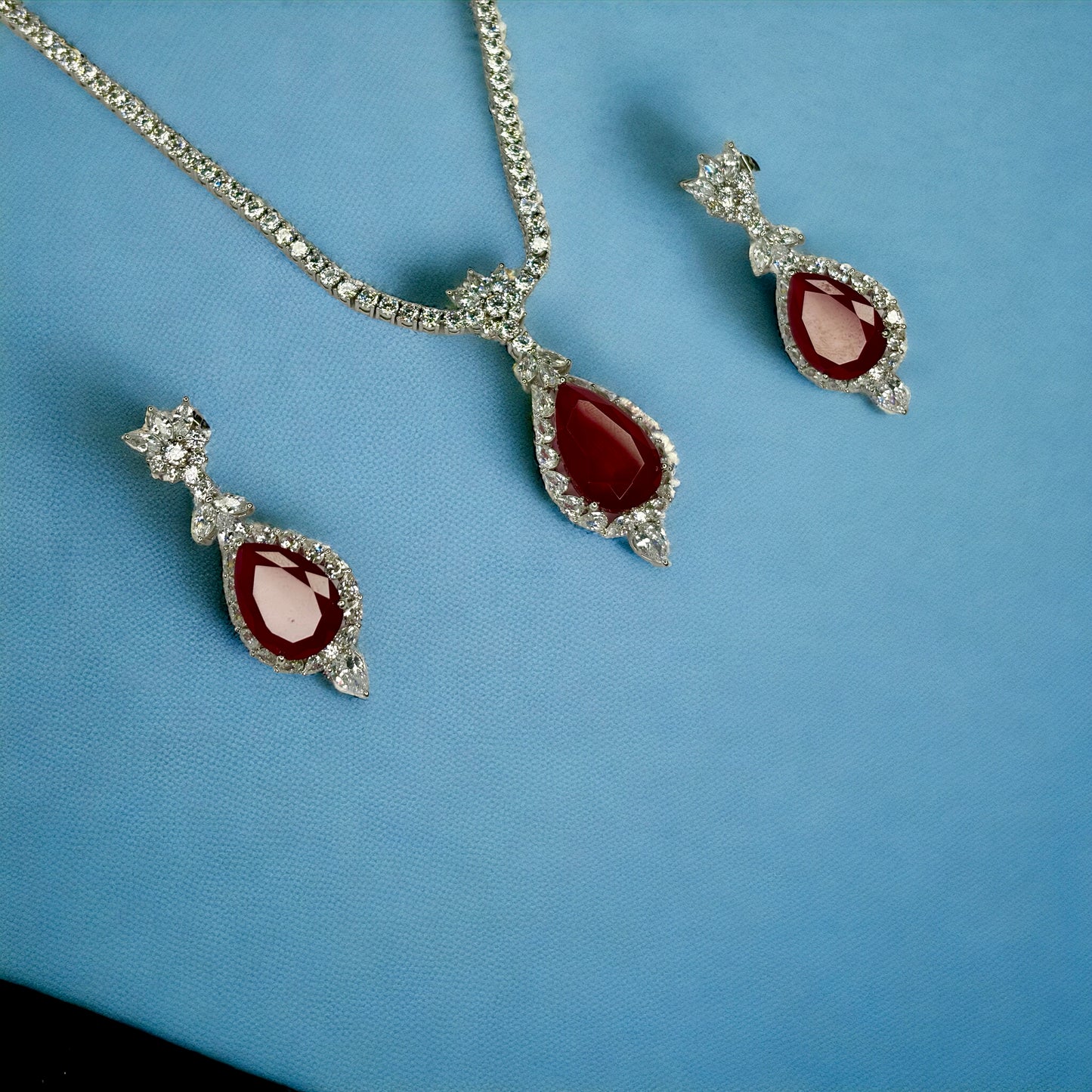 Diamond Set with Red Ruby Stones