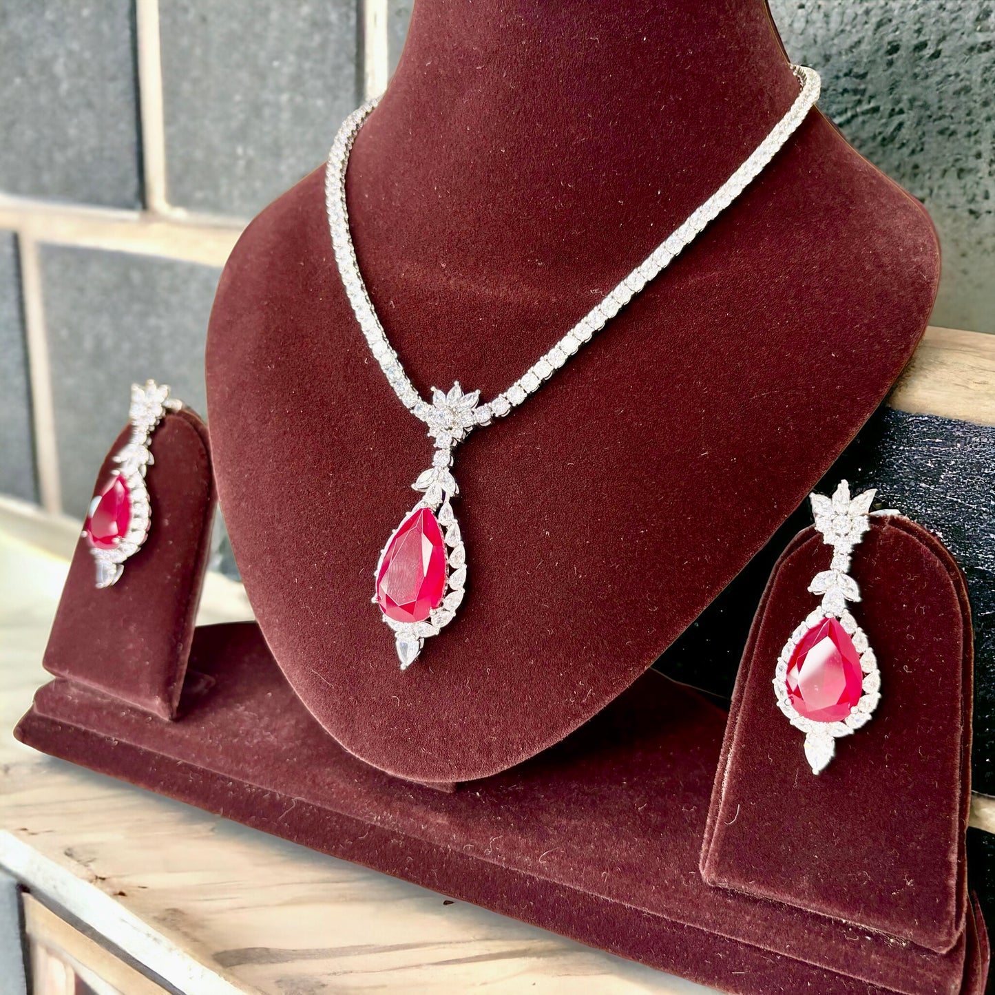 Diamond Set with Red Ruby Stones