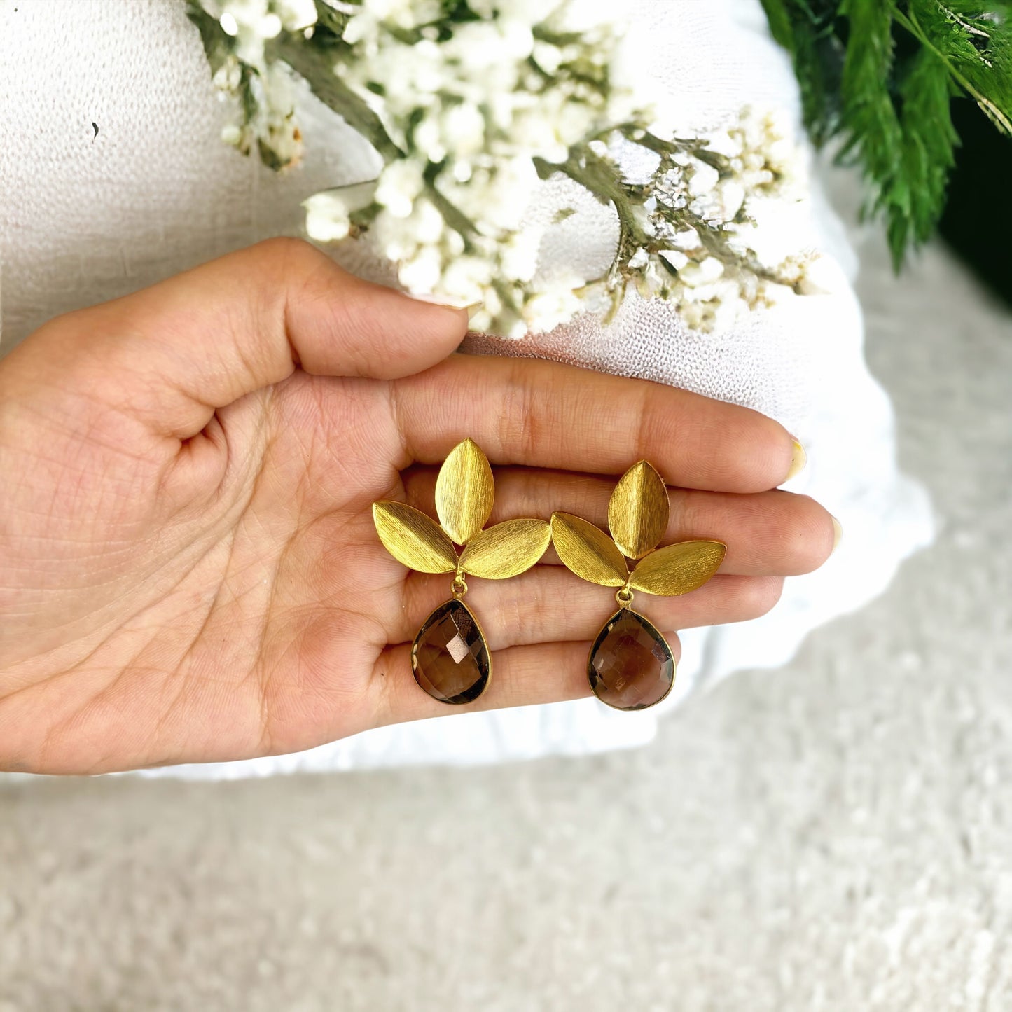 Gold-Plated Earrings with Grey Stones