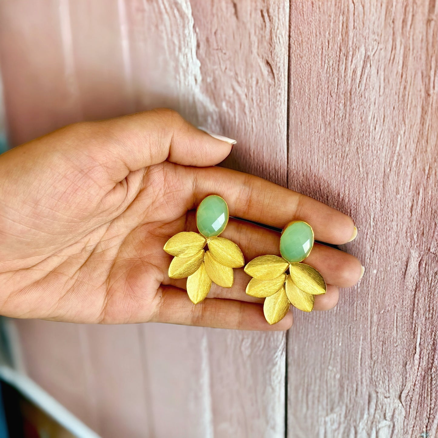 Gold-Plated Earrings with Green Stones