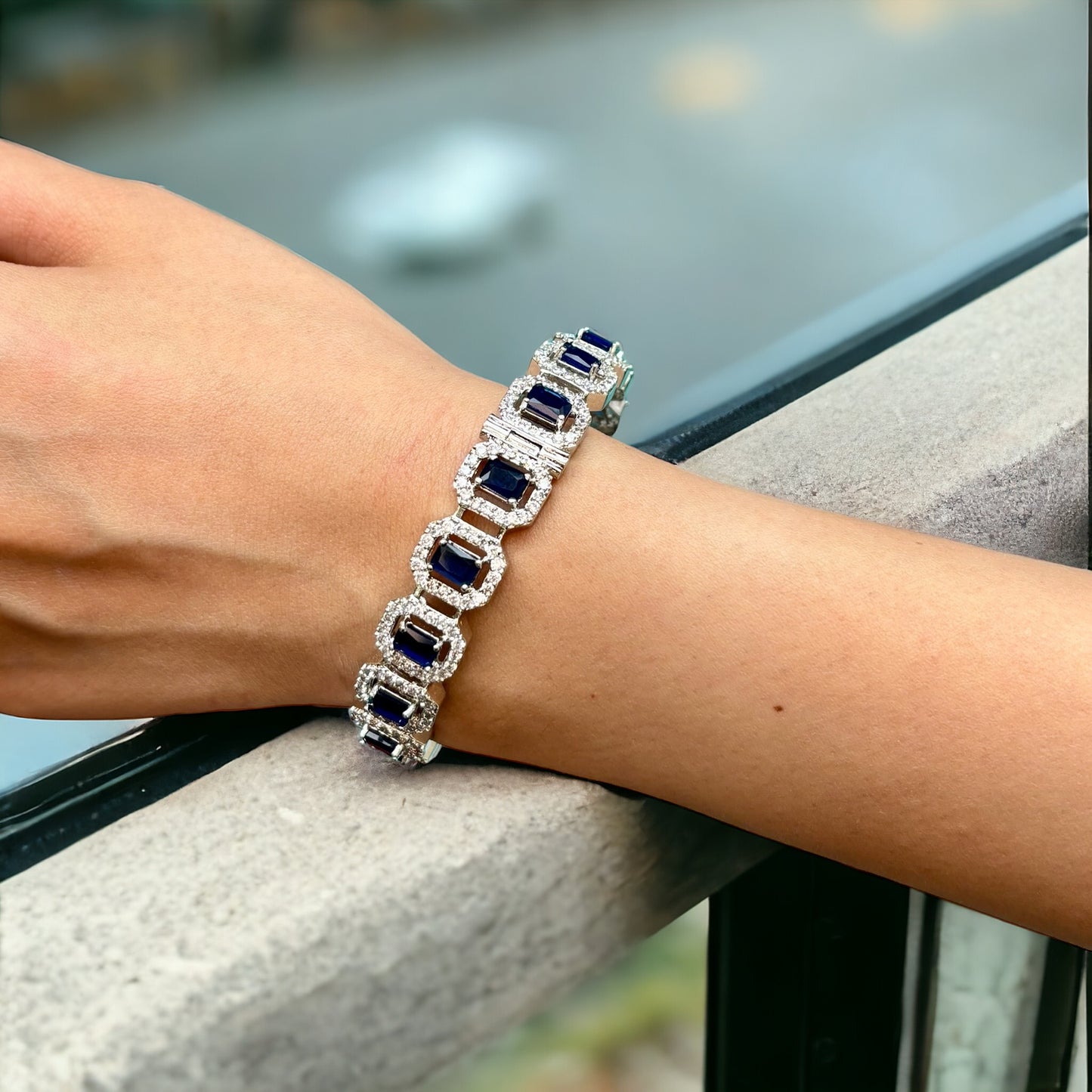 Diamond Bangles with Sapphires