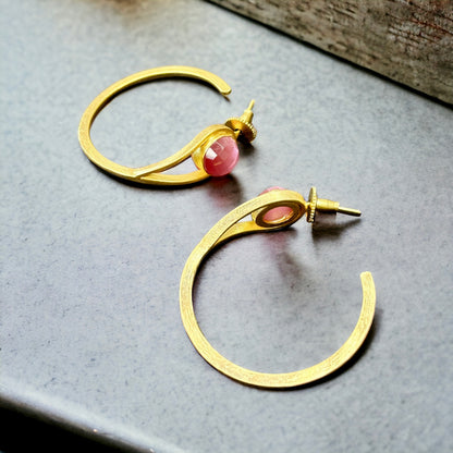 Gold-Plated Hoops with Pink Stones