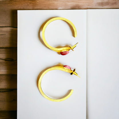 Gold-Plated Hoops with Pink Stones