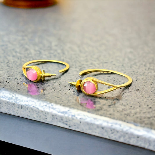 Gold-Plated Hoops with Pink Stones