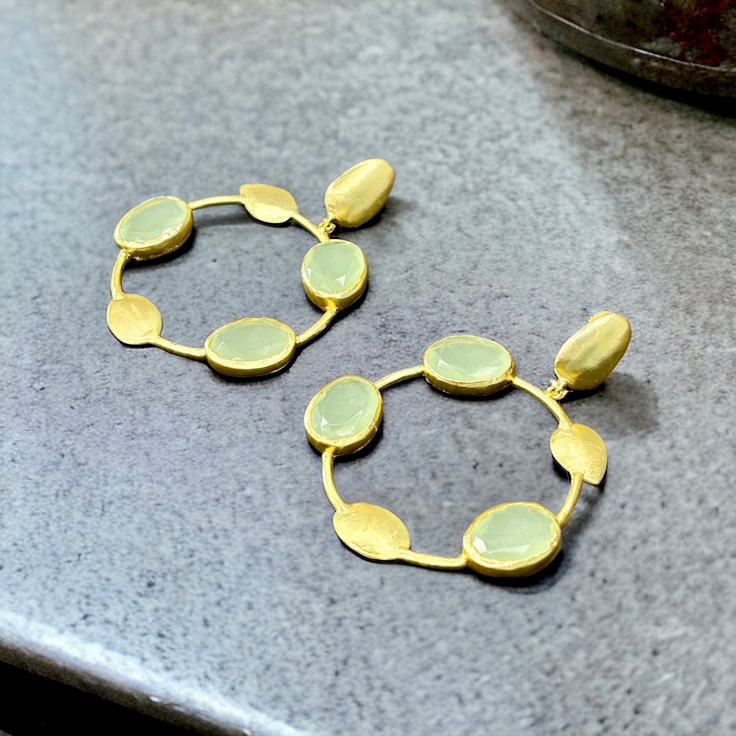 Gold-Plated Hoops with Pastel Green Stone